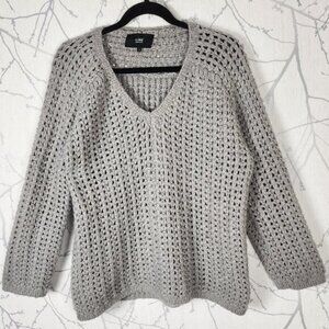 Line Gray Chunky Mesh Knit V-Neck Sweater